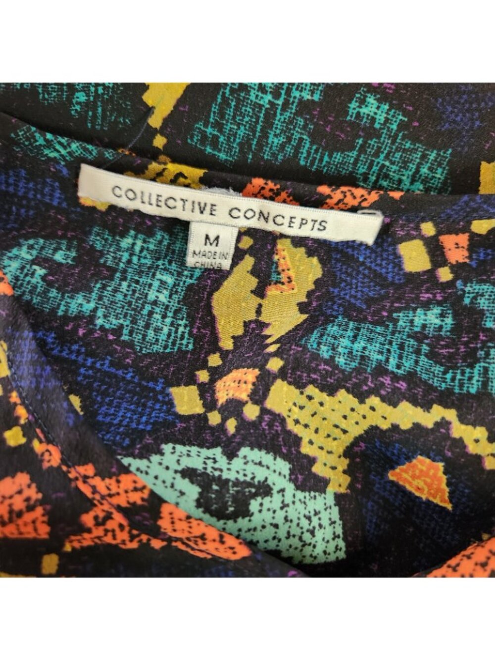 Collective Concepts Blue Yellow Short Slv V Neck Shift Dress Womens MEDIUM Cold - Picture 6 of 6